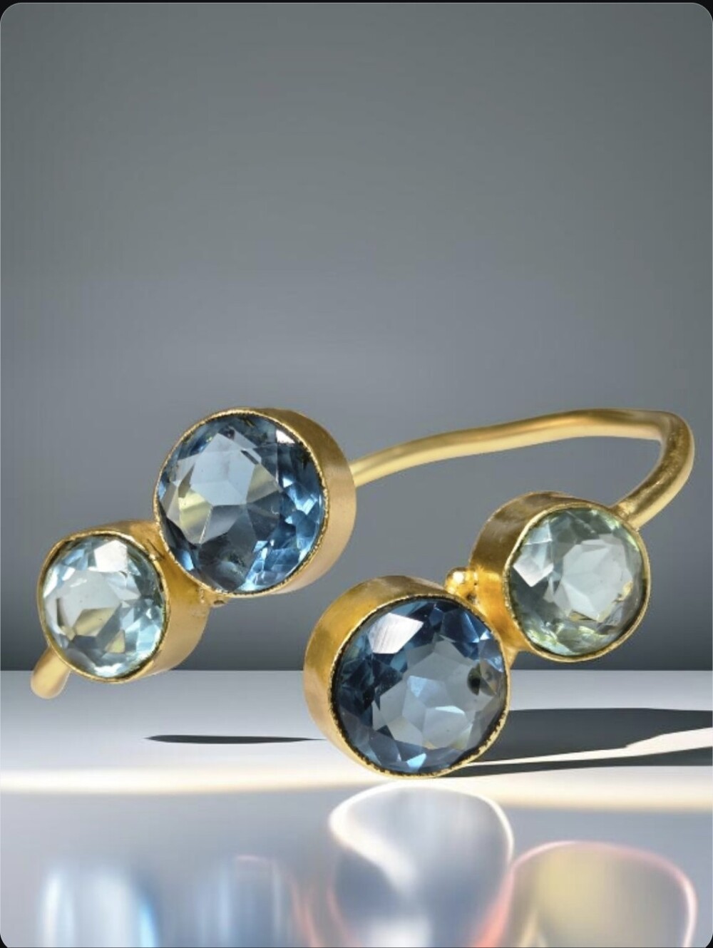 18k Gold Plated Turkish Artisan Blue Topaz  Hydro Quartz Crystal Wrap Bracelet